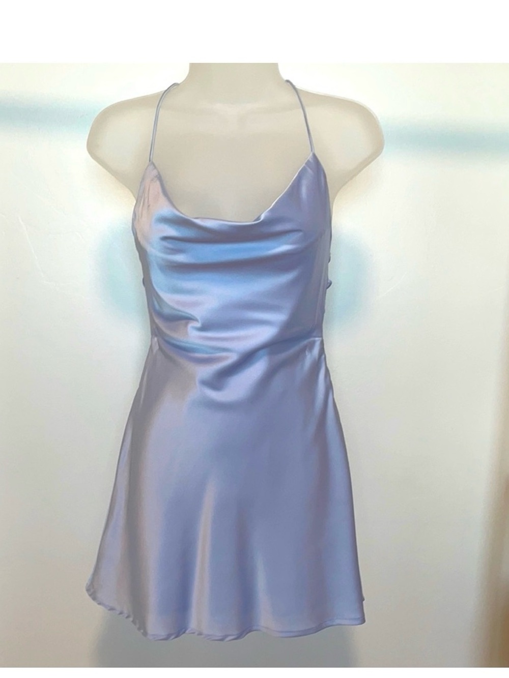 Satin Cowl Slip Dress in Lavender Blue